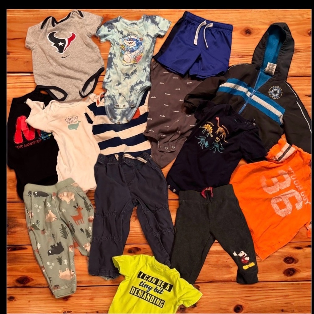14pc Bundle Lot Size 18M 3 Pants 8 Onesies 1 Shirt 1 Shorts 1 Jacket
